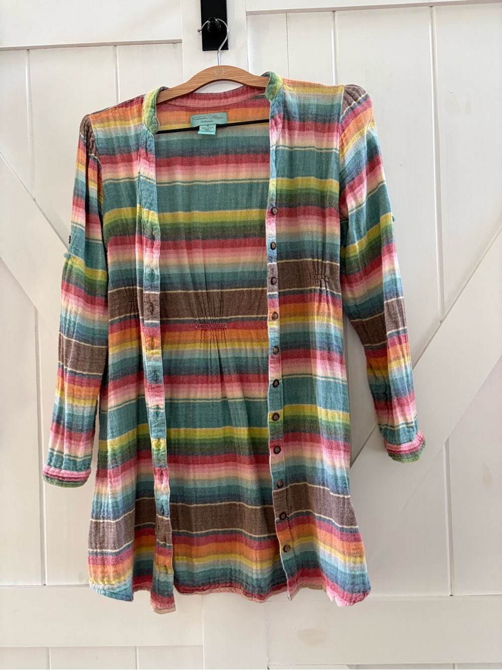 Tasha Polizzi Western Boho Striped Multicolor Button-Up Long Tunic Shirt